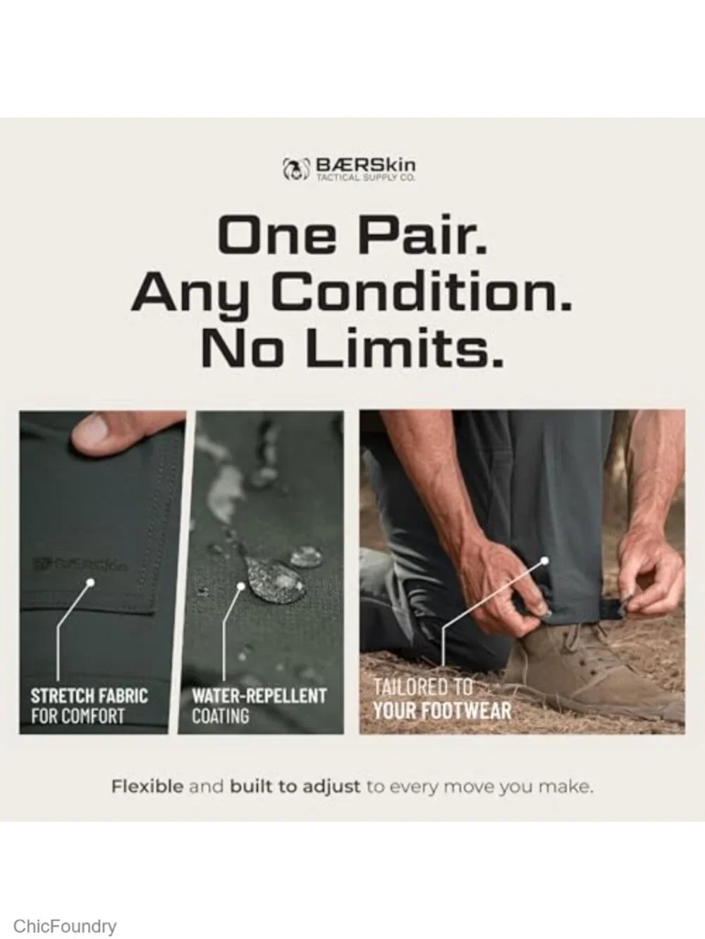 Water Repellent Stretch Cargo Pants with Six Zippered Pockets